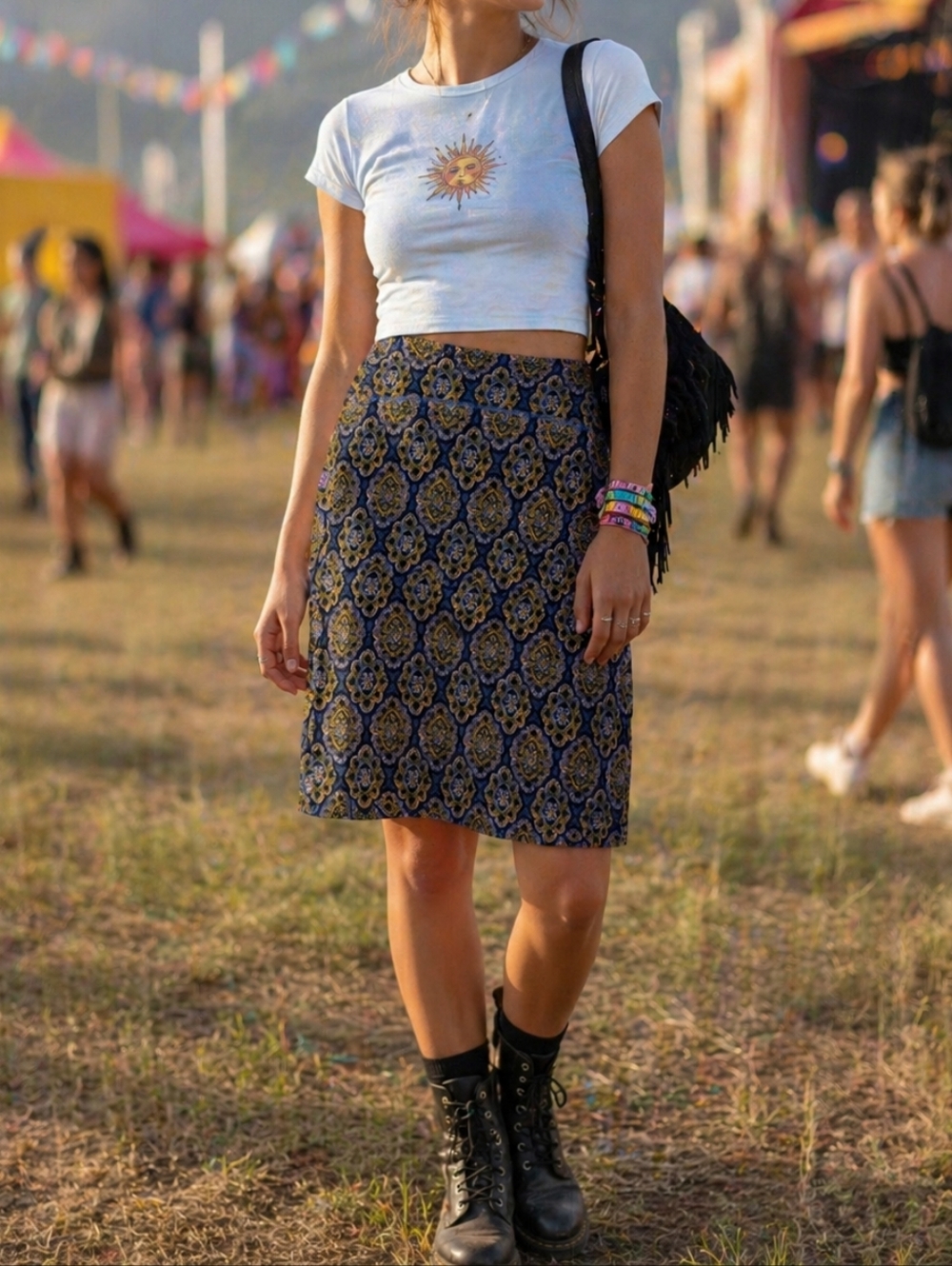 SAHALIE Boho Medallion Print A-Line Skirt Sz M